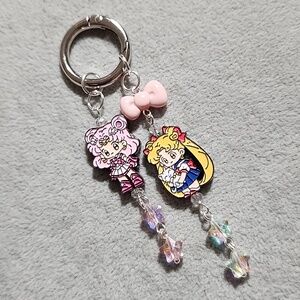 Sailor Moon Pink & Yellow Anime Charm Keychain with Glass Star Beads